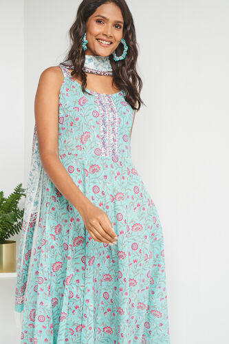 Aqua Ethnic Motifs Suit Set, Aqua, image 2